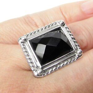 Black ONYX Solitaire Sterling SILVER Ring size 5.5